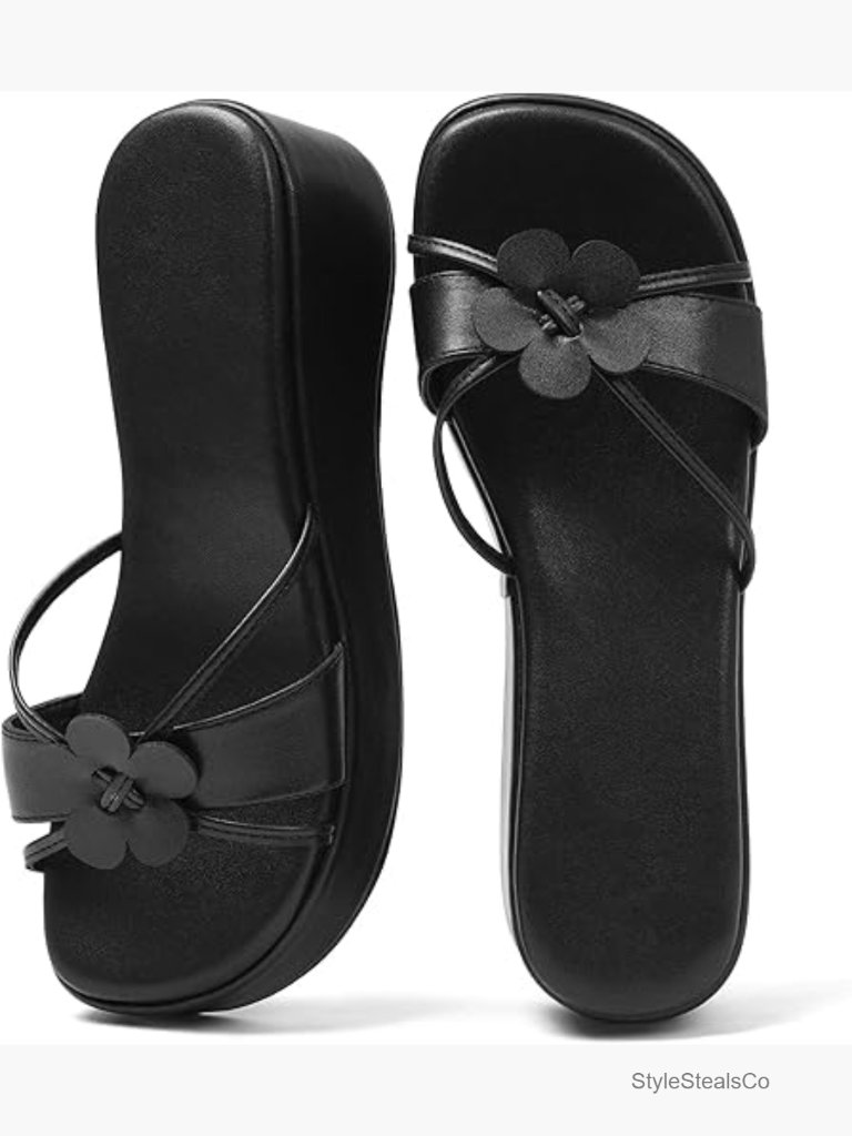 Platform Wedge Sandals Chunky Floral Square Toe Slip On Comfortable Cute Summer